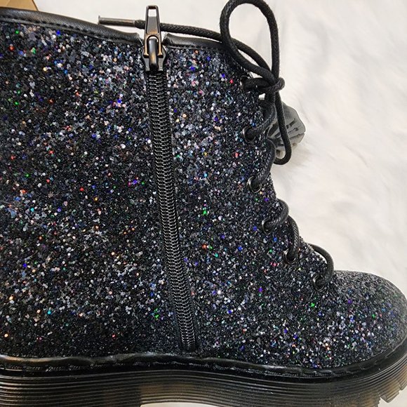 Steve Madden black chunky glitter booties youth size 7 NEW IN BOX - Picture 11 of 12